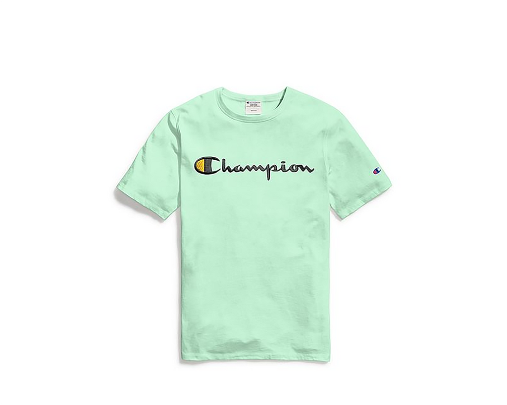 Champion small script tee shop